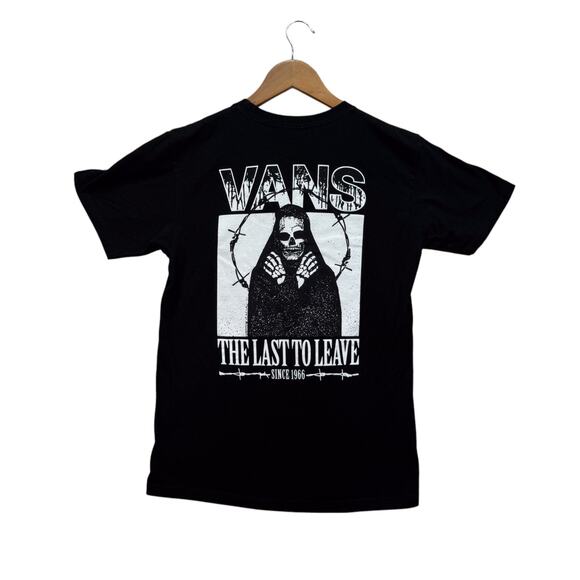 VANS Logo Last To Leave Since 1966 T Shirt RIP Skeleton Tee Mary Skate sz S - Picture 1 of 5
